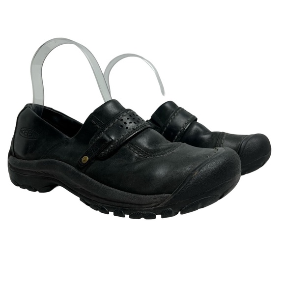 Keen Shoes - KEEN Black Genuine Leather Sporty Slip On Shoes Loafers Cap Toe Hiking Flats 6.5